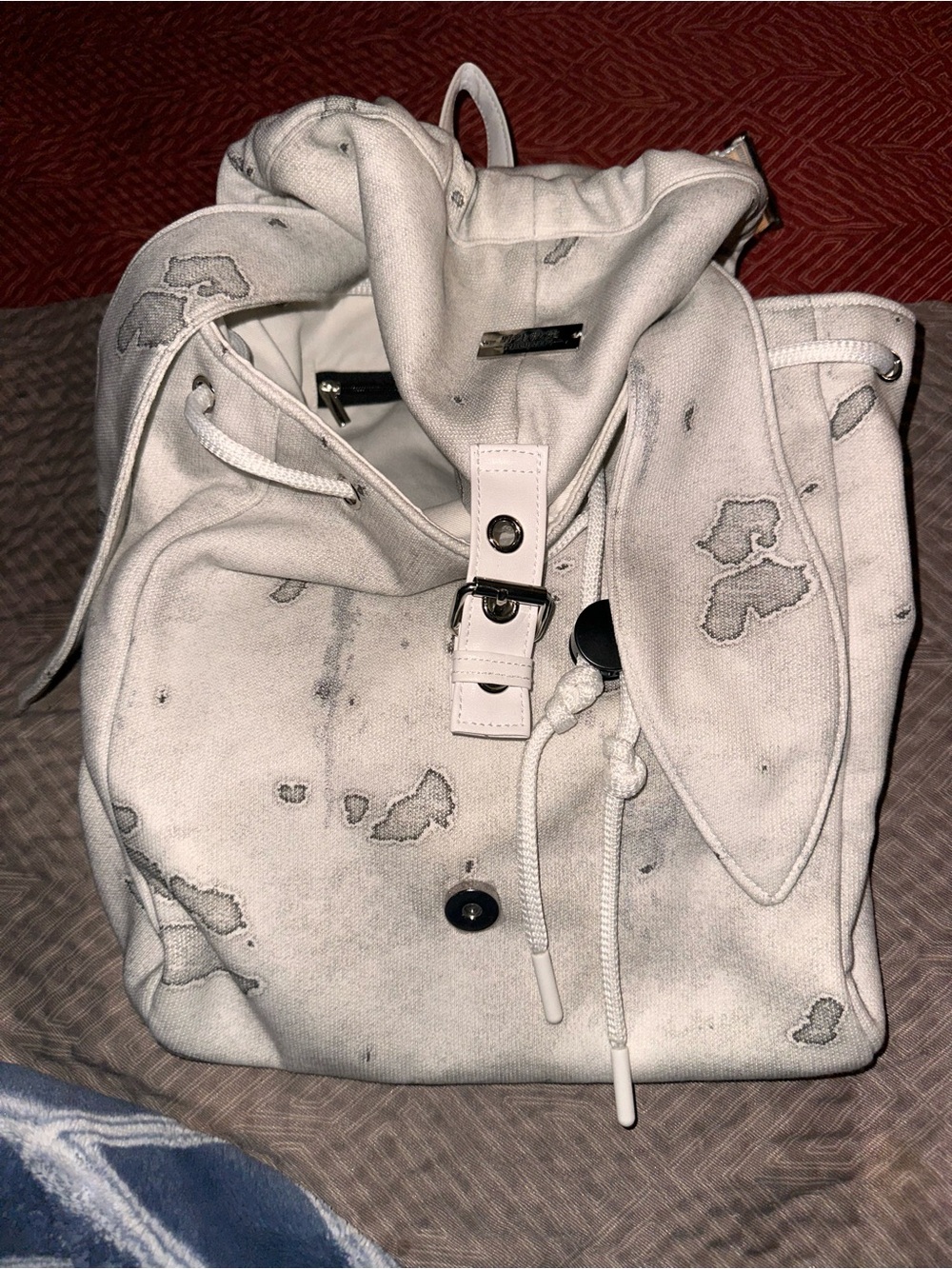 White Distressed Canvas Crossbody Backpack - Unbranded
